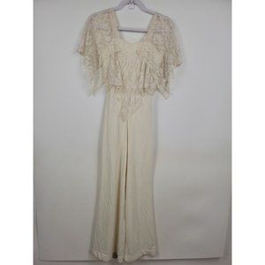 Vintage 1970s Jody T of California White/Cream Jumpsuit Lace Boho Bride XS